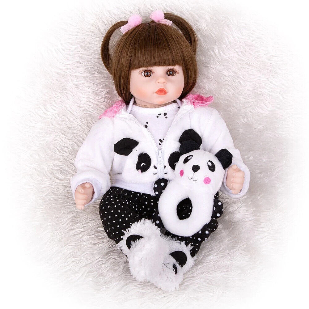 Reborn Baby Doll Cloth Body Stuffed Lifelike Babies Alive Doll Cosplay Panda 18inch