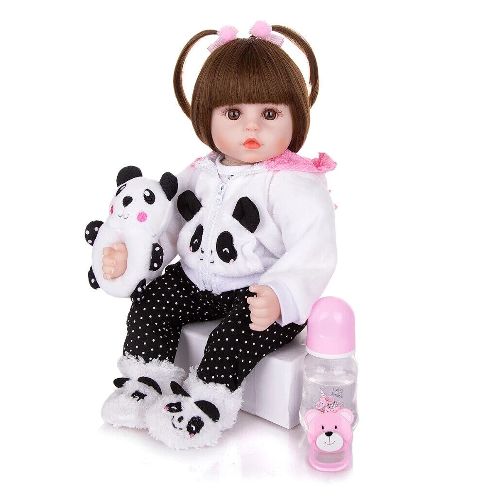 Reborn Baby Doll Cloth Body Stuffed Lifelike Babies Alive Doll Cosplay Panda 18inch