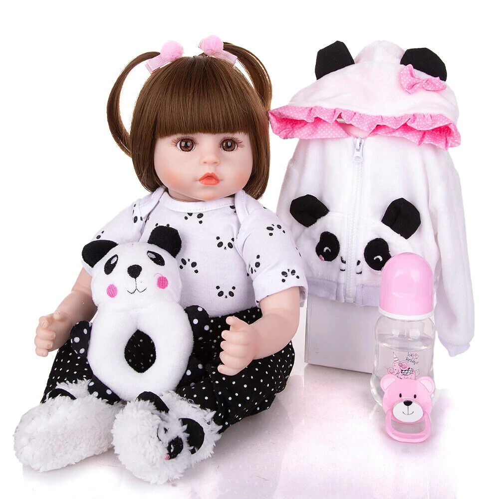 Reborn Baby Doll Cloth Body Stuffed Lifelike Babies Alive Doll Cosplay Panda 18inch