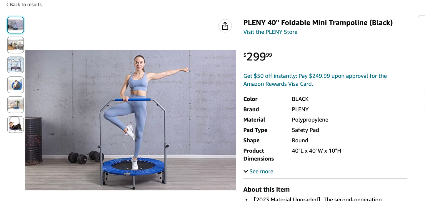 75% off Amazon！PLENY 40" Foldable Mini Trampoline (Black)