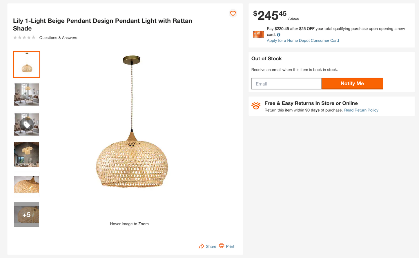 55% off Home Depot!!! Lily 1-Light Beige Pendant Design Pendant Light with Rattan Shade