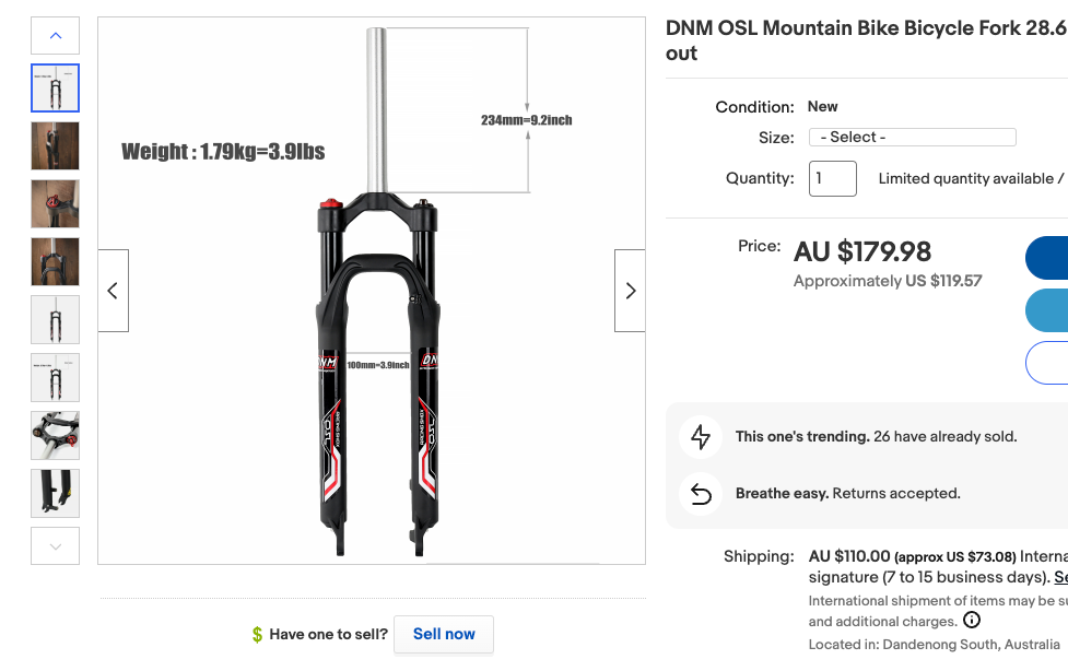 DNM ORL Mountain Bike Bicycle 29" Fork 28.6mm With Remote Lockout 120mm Travel