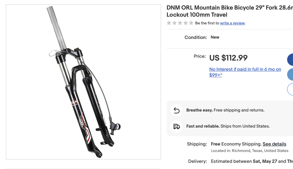 DNM ORL Mountain Bike Bicycle 29" Fork 28.6mm With Remote Lockout 120mm Travel