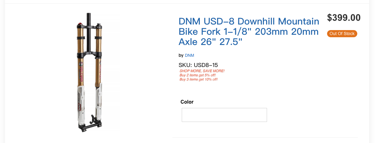 50% off! DNM USD-8 Downhill Mountain Bike Fork 1-1/8" 203mm 20mm Axle 26" 27.5"