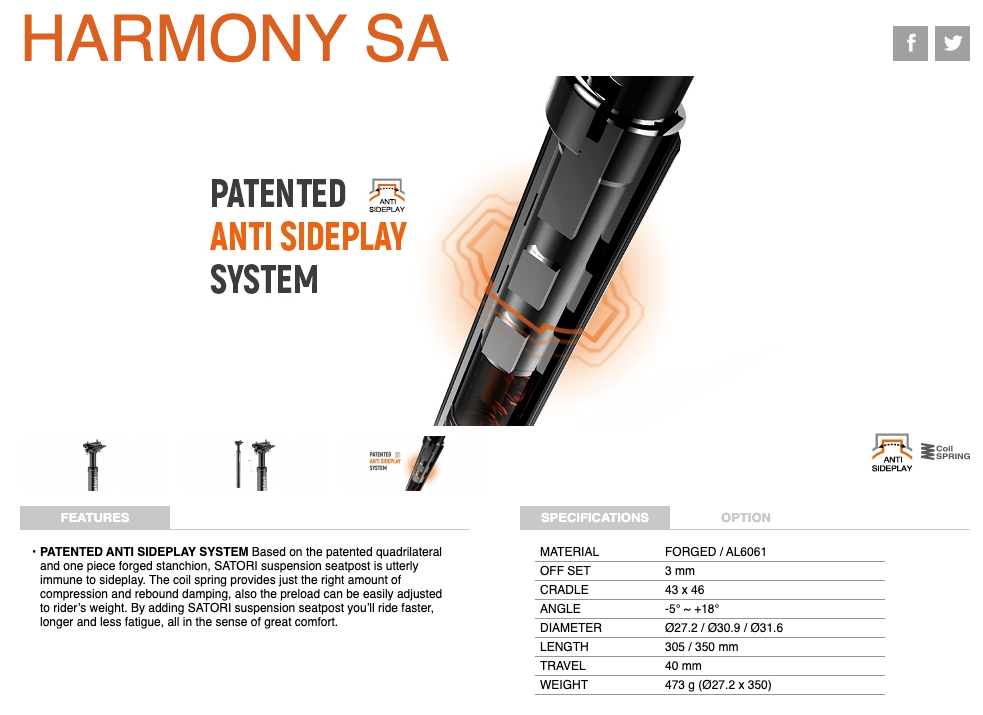 SATORI HARMONY Road Mountain Bike Bicycle Suspension Seatpost 31.6 30.9