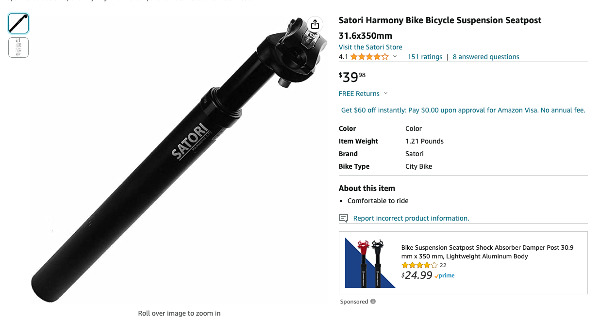 SATORI HARMONY Road Mountain Bike Bicycle Suspension Seatpost 31.6 30.9