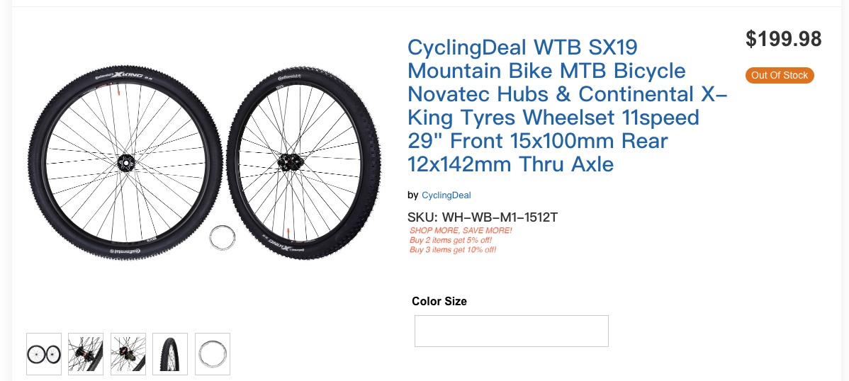 WTB SX19 Mountain Bike Bicycle Novatec Hubs & Tyres Wheelset 11s 29" Thru Axle