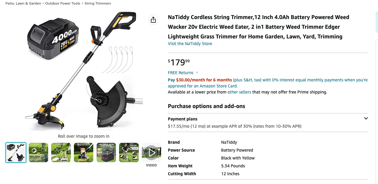 60% off!!! NaTiddy Cordless String Trimmer,12 Inch 4.0Ah Battery Powered Weed Wacker 20v Electric Weed Eater, 2 in1 Battery Weed Trimmer Edger Lightweight Grass Trimmer for Home Garden, Lawn, Yard, Trimming