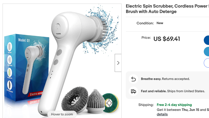 70% off ebay!!! Electric Spin Scrubber, Cordless Power Scrubber Cleaning Brush with Auto Deterge