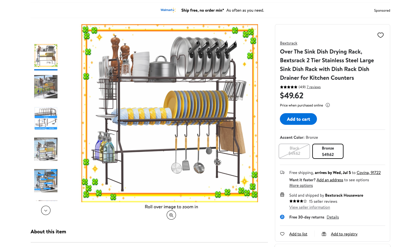 $13 off online!!! Over The Sink Dish Drying Rack, 2 Tier Stainless Steel Large Sink Dish Rack