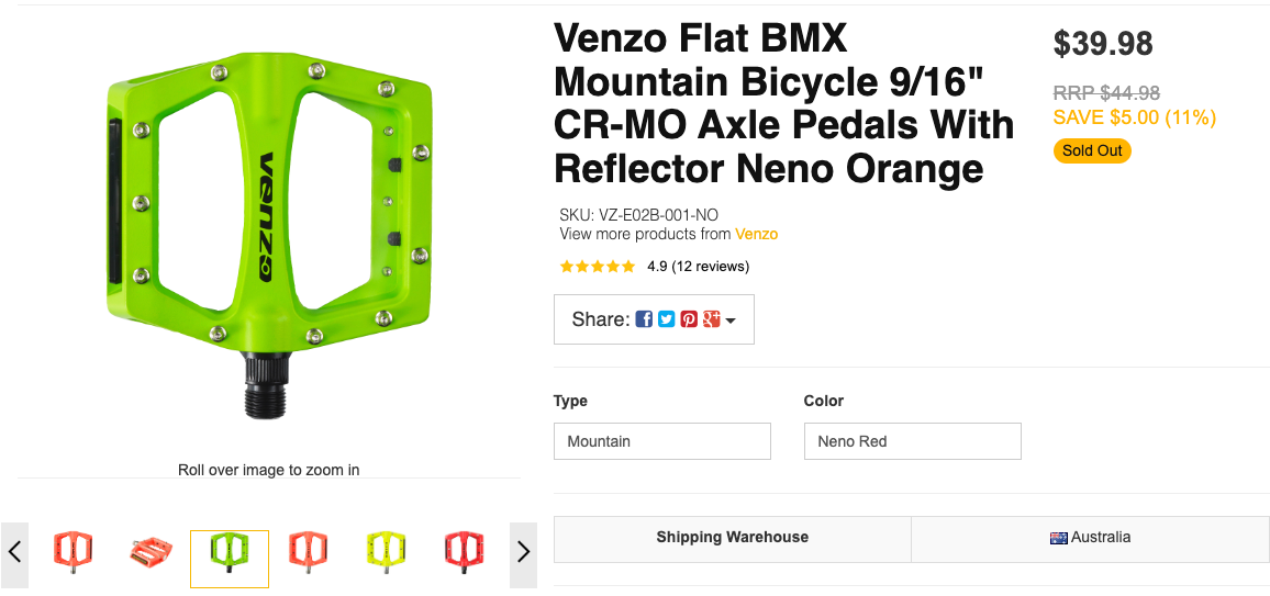 $12 off Amazon!!! Venzo Flat BMX Mountain Bicycle 9/16" CR-MO Axle Pedals With Reflector