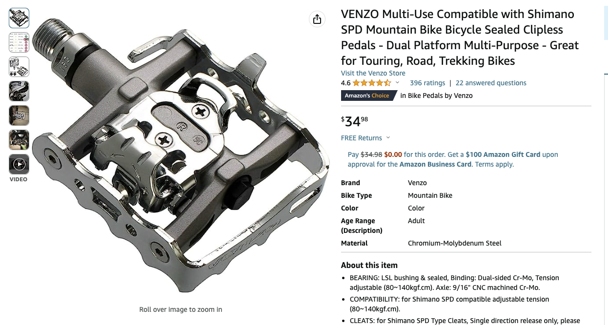 $6 off!!! VENZO Multi-Use Compatible with Shimano SPD Mountain Bike Bicycle Sealed Clipless Pedals - Dual Platform Multi-Purpose - Great for Touring, Road, Trekking Bikes