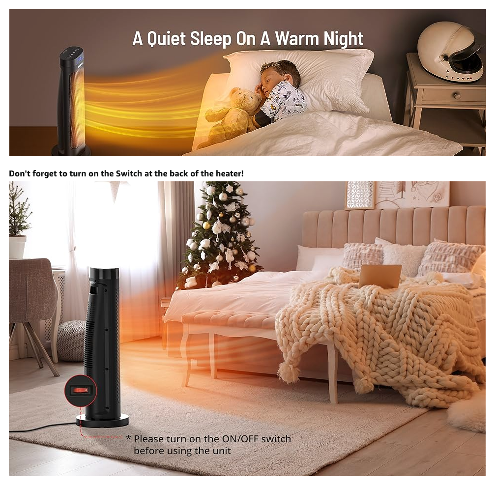 $25 off!!! Space Heater, Paris Rhône 22” Space Heater for Large Room, 1500W Fast Heating Electric Indoor Heater, 70°Oscillating,12h Timer, Portable Heater with Overheat &Tip-Over Protection for Office Bedroom