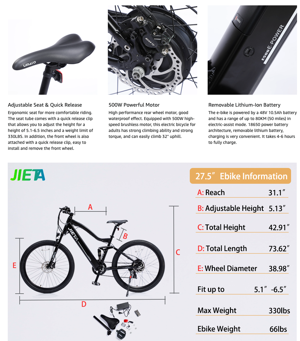 Full Suspension Ebike, 350W Adult Electric Bike, 26" Electric Bicycles for Men with Samsung Removable Lithium Battery, 7-Speed Aluminum Frame Ebike UL Certified