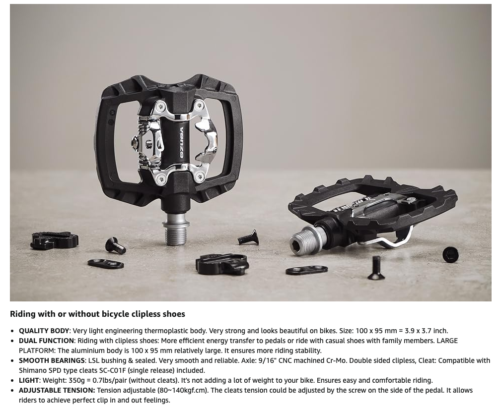 Venzo Multi-Use Compatible with Shimano SPD Mountain Bike Bicycle Sealed Clipless Pedals - Dual Platform Multi-Purpose - Great for Touring, Road, Trekking Bikes -Light Engineering Thermoplastic