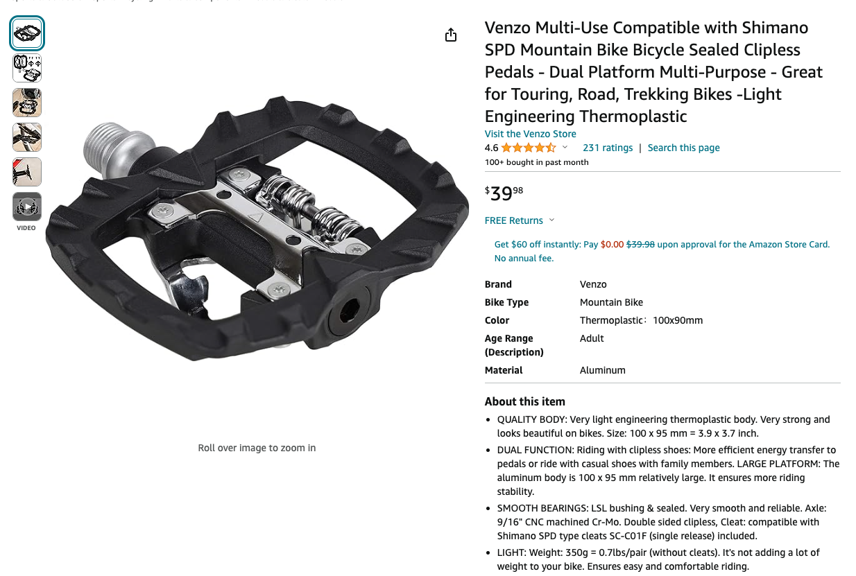 Venzo Multi-Use Compatible with Shimano SPD Mountain Bike Bicycle Sealed Clipless Pedals - Dual Platform Multi-Purpose - Great for Touring, Road, Trekking Bikes -Light Engineering Thermoplastic