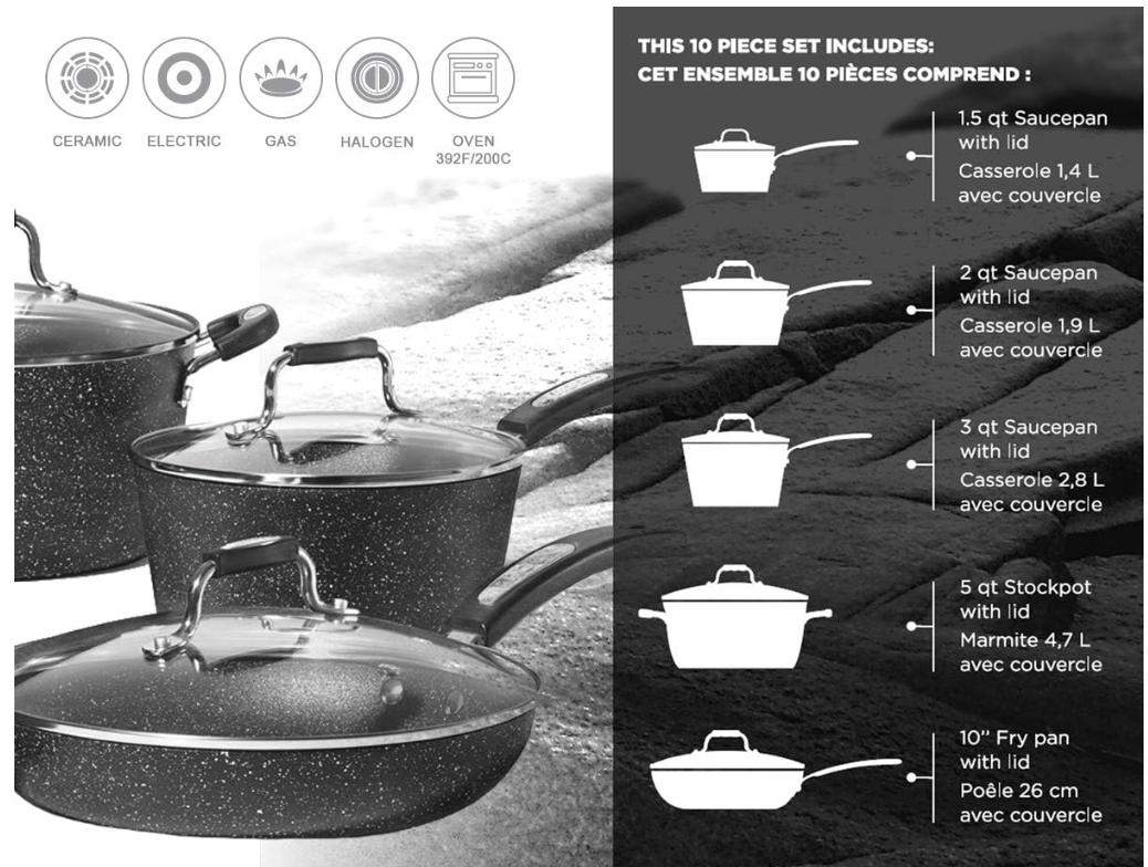 Cookware 10 pc set 1. 5 qt Saucepan 2 qt Saucepan 3 qt Saucepan 5 qt Stockpot and 10" Frypan all with glass lids and Bakelite handles