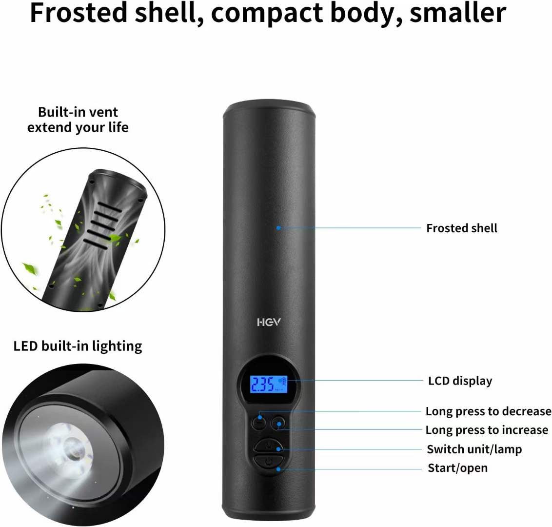 HGV Mini Tire Inflator Digital Portable Air Compressor 12V, Wireless Version 2000mAh Rechargeable Lithium ion Battery, Suitable for car/Bicycle air Pump, with LED Lighting