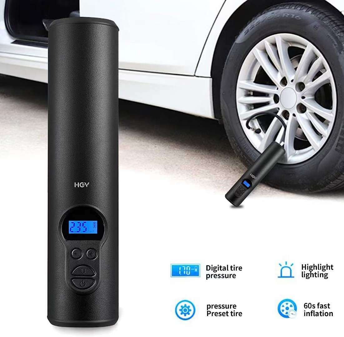 HGV Mini Tire Inflator Digital Portable Air Compressor 12V, Wireless Version 2000mAh Rechargeable Lithium ion Battery, Suitable for car/Bicycle air Pump, with LED Lighting