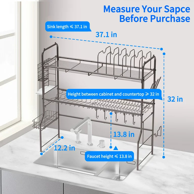 $13 off online!!! Over The Sink Dish Drying Rack, 2 Tier Stainless Steel Large Sink Dish Rack