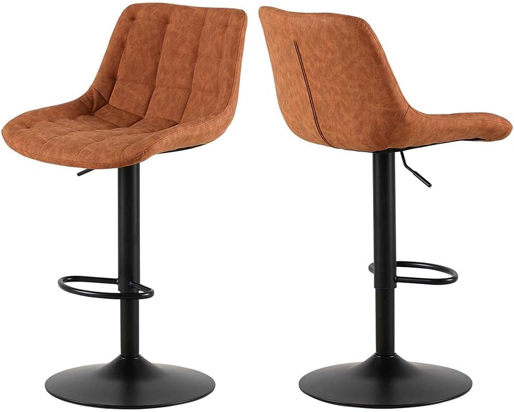 Bar Stools Set of 2, Counter Height Adjustable Swivel Stool with Back Mid Century Faux PU Leather Bar Chairs Armless Hydraulic Kitchen Counter Bar Stool Synthetic for Kitchen Island Café Bars