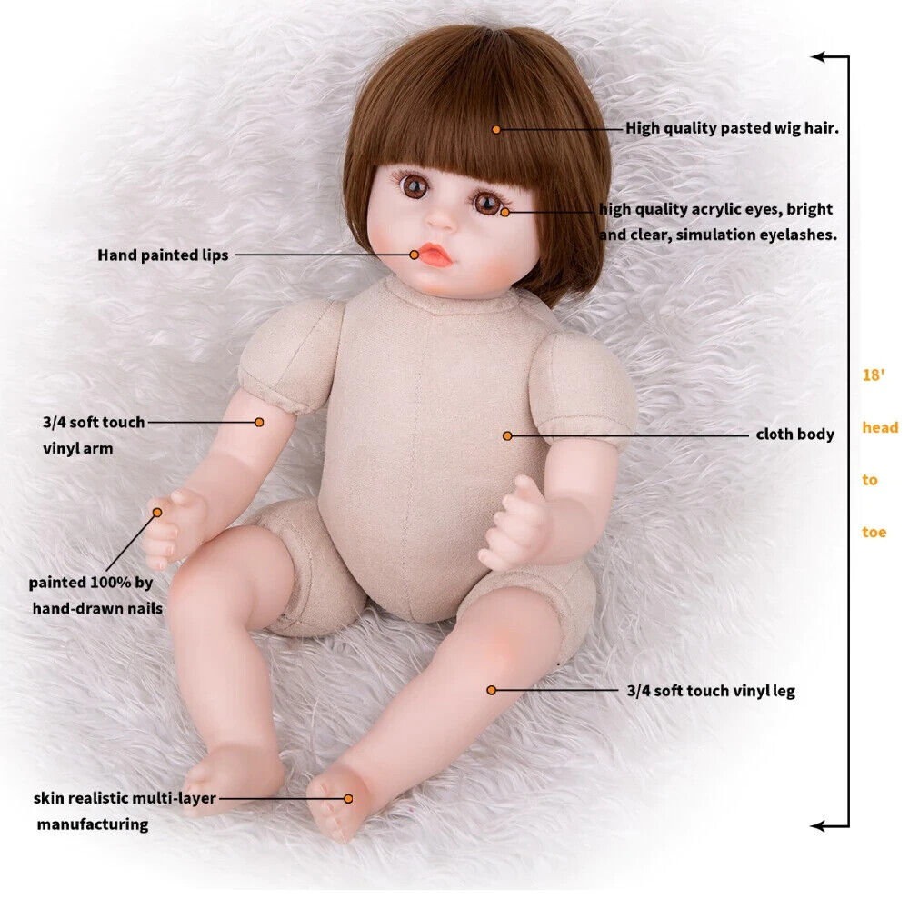 Reborn Baby Doll Cloth Body Stuffed Lifelike Babies Alive Doll Cosplay Panda 18inch