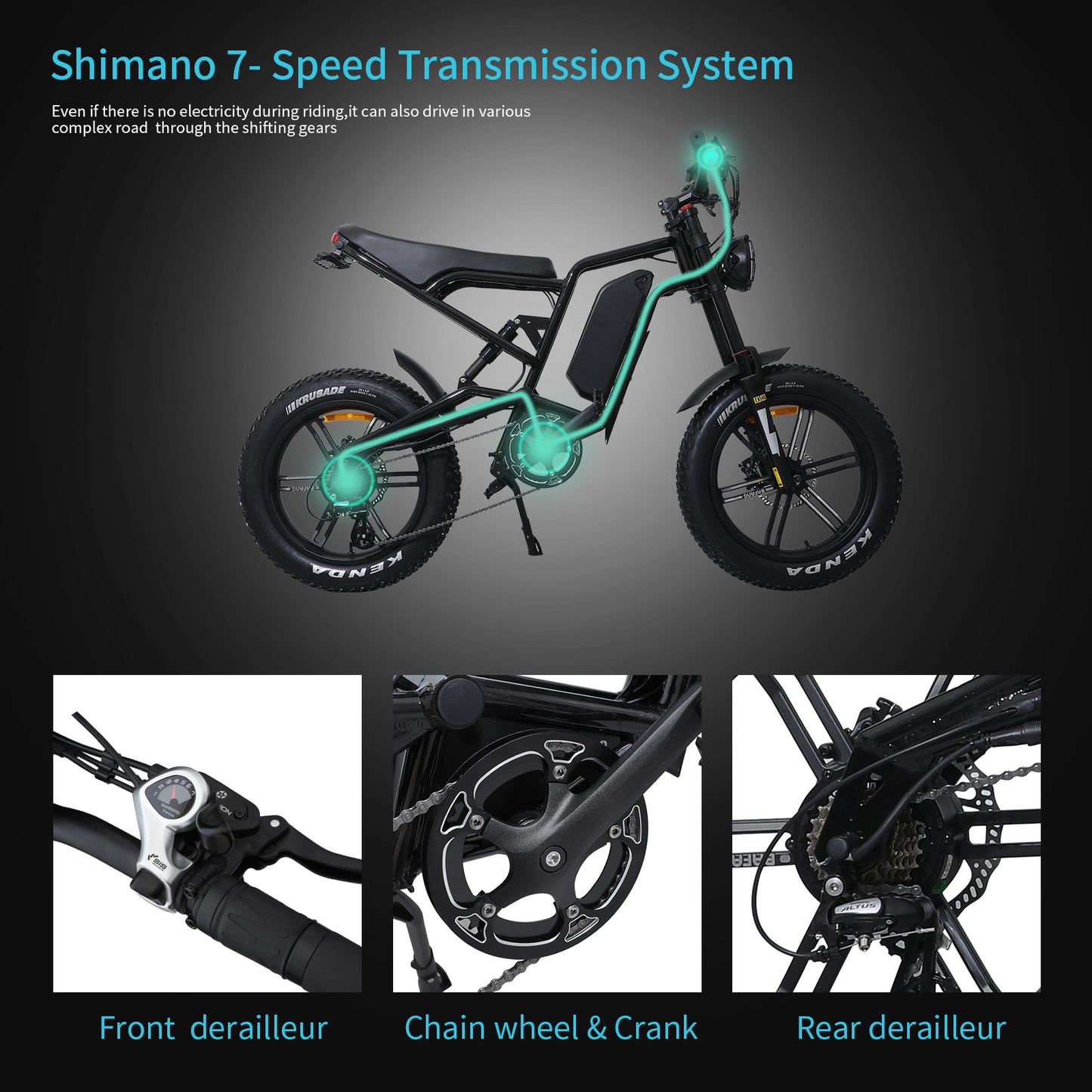 1200W Electric Fat Bike | 20"x4" Fat Tire eBike | 48V 17.5Ah Battery | 50 Miles Long Range