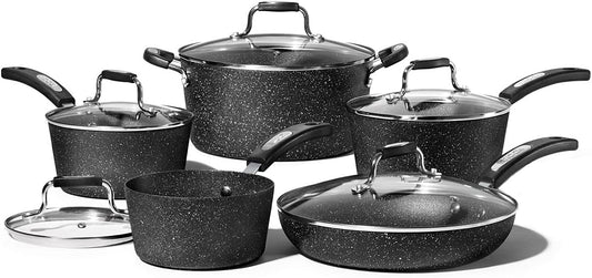 Cookware 10 pc set 1. 5 qt Saucepan 2 qt Saucepan 3 qt Saucepan 5 qt Stockpot and 10" Frypan all with glass lids and Bakelite handles