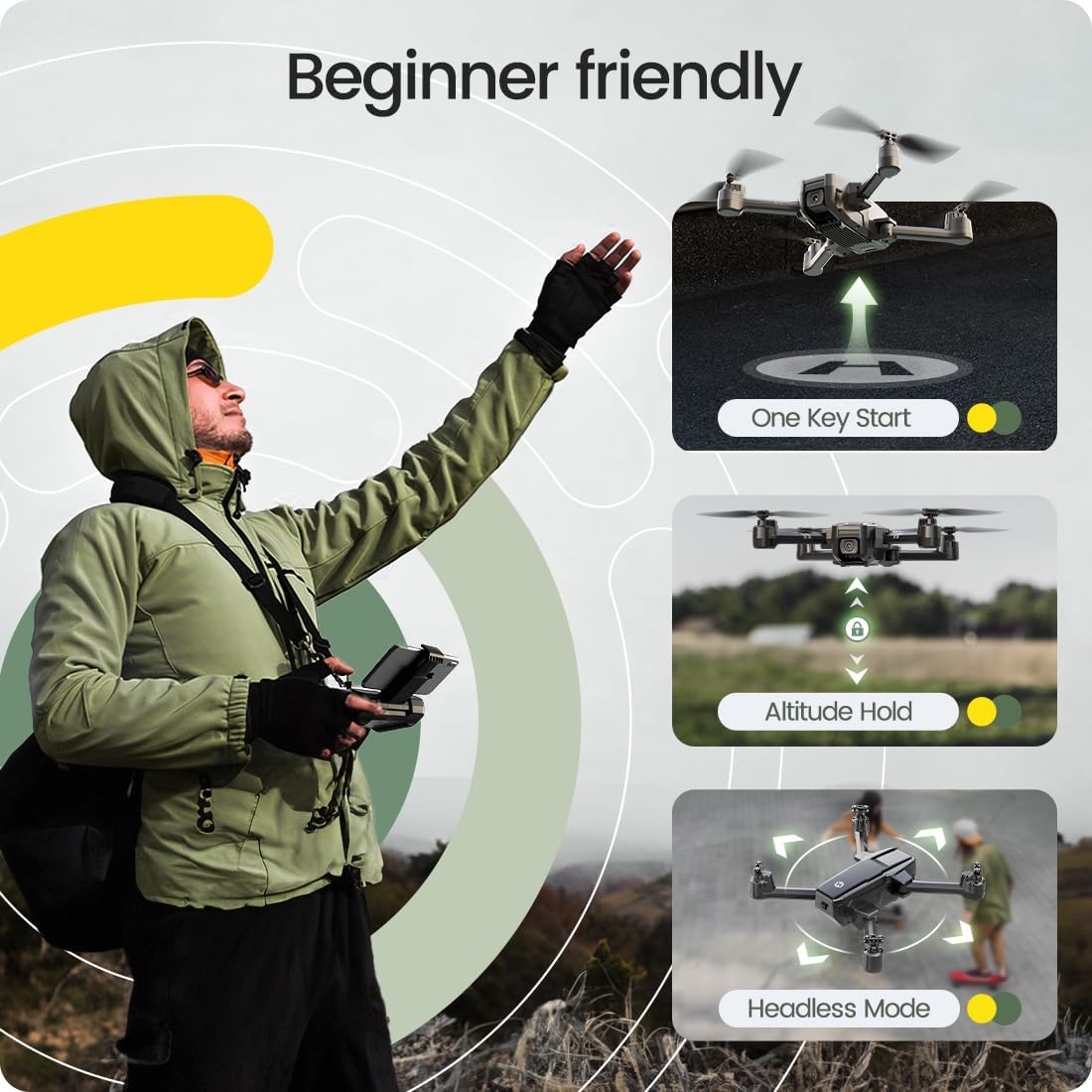 $30 0ff!!! Holy Stone HS440 Foldable FPV Drone with 1080P WiFi Camera for Adult Beginners and Kids; Voice Gesture Control RC Quadcopter with Modular Battery for long flight time, Auto Hover, Carrying Case