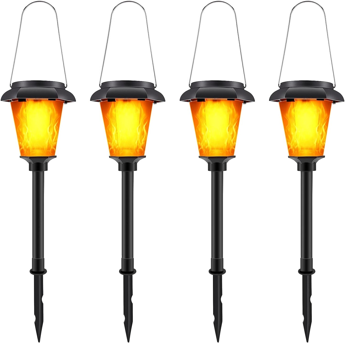 Flickering Flame Solar Lights, IMAGE 4 Pcs Solar Torch Light with Flickering Flame, Solar Powered Lights with Waterproof Function, Torch Solar Lights Outdoor with Ground Spike for Yard, Patio and Lawn