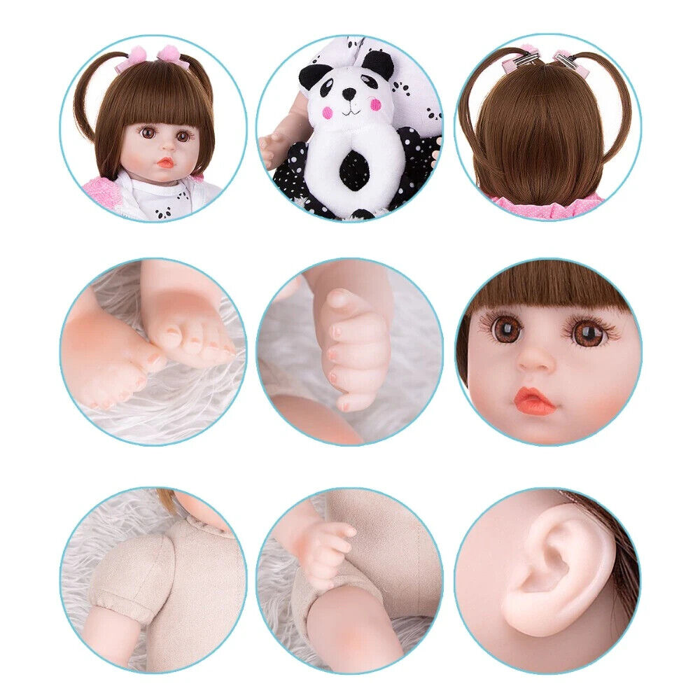 Reborn Baby Doll Cloth Body Stuffed Lifelike Babies Alive Doll Cosplay Panda 18inch