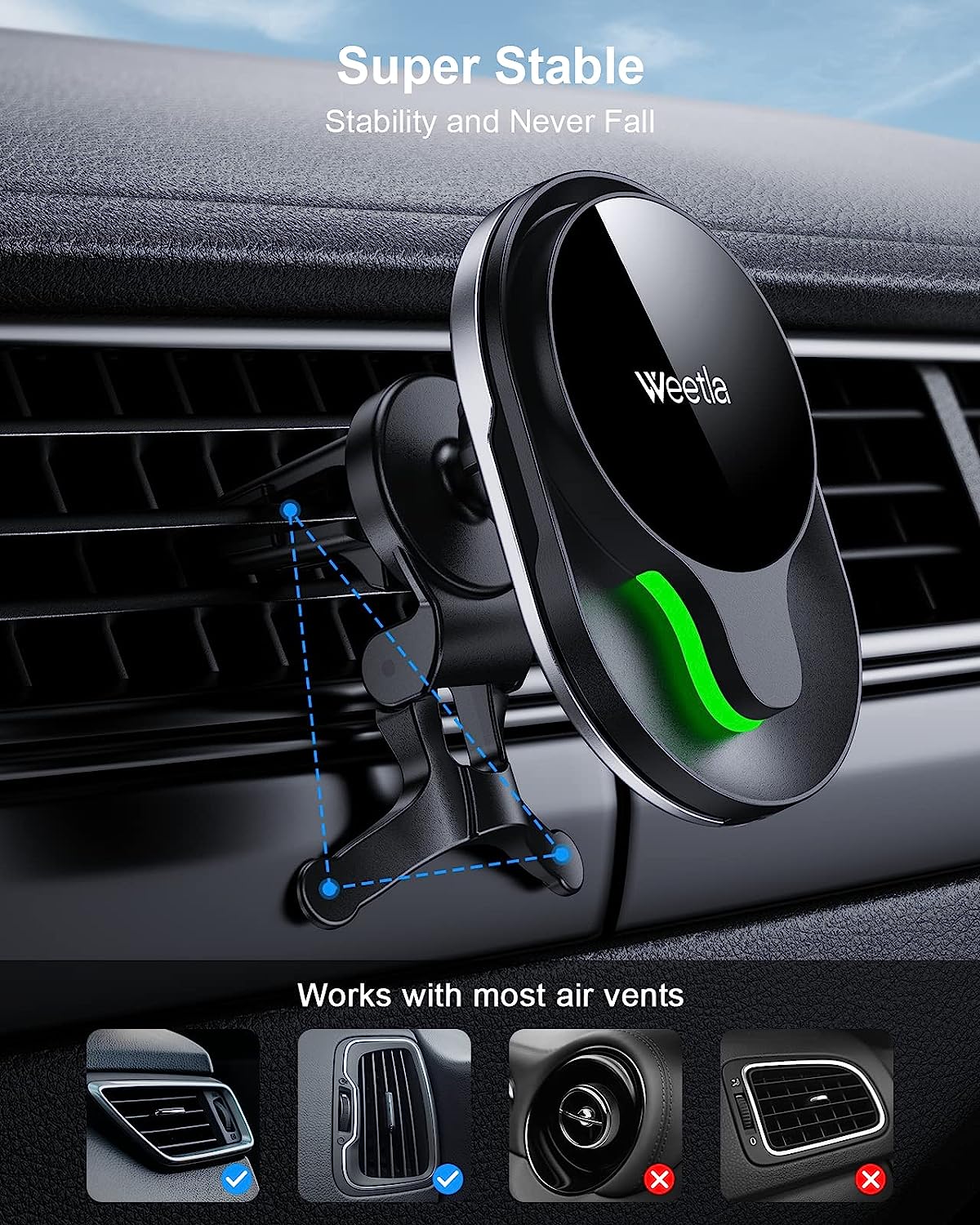 50% off Amazon!!! Weetla Fits iPhone MagSafe Car Mount Charger,Magnetic Wireless Car Charger for Air Vent Mount Compatible with iPhone 14/13/12 Series and Magnetic Cases,Black