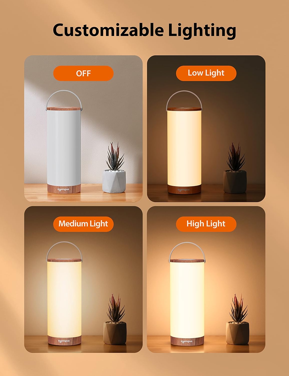 $10 off!! sympa 10.8" Cordless LED Table Lamp, 4000mAh Rechargeable Table Light, Touch Dimming Bedside Lamp Portable Wireless Table Lamp for Bedroom, Office, Outdoor Camping, Fir Wooden