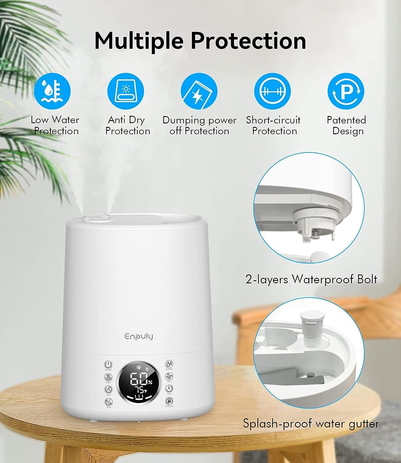 ENPULY 6L Top Fill Warm and Cool Mist Humidifiers for Bedroom/Large Room(Max 861sq.ft), 12 Levels Dual Mists Air Humidifier, Essential Oil Tray, Sleep Mode, 12 Hrs Timer, Child Lock(White)