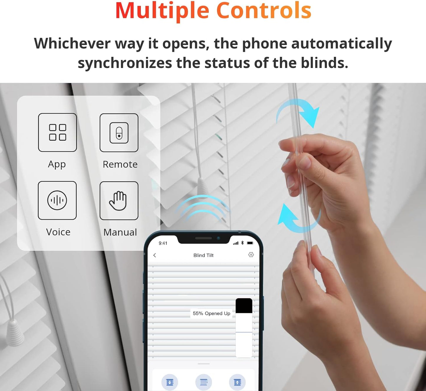 SwitchBot Blind Tilt Motorized Blinds - Smart Electric Blinds with Bluetooth Remote Control, Solar Powered, Light Sensing Control, Add Hub to Make it Compatible with Alexa & Google Home