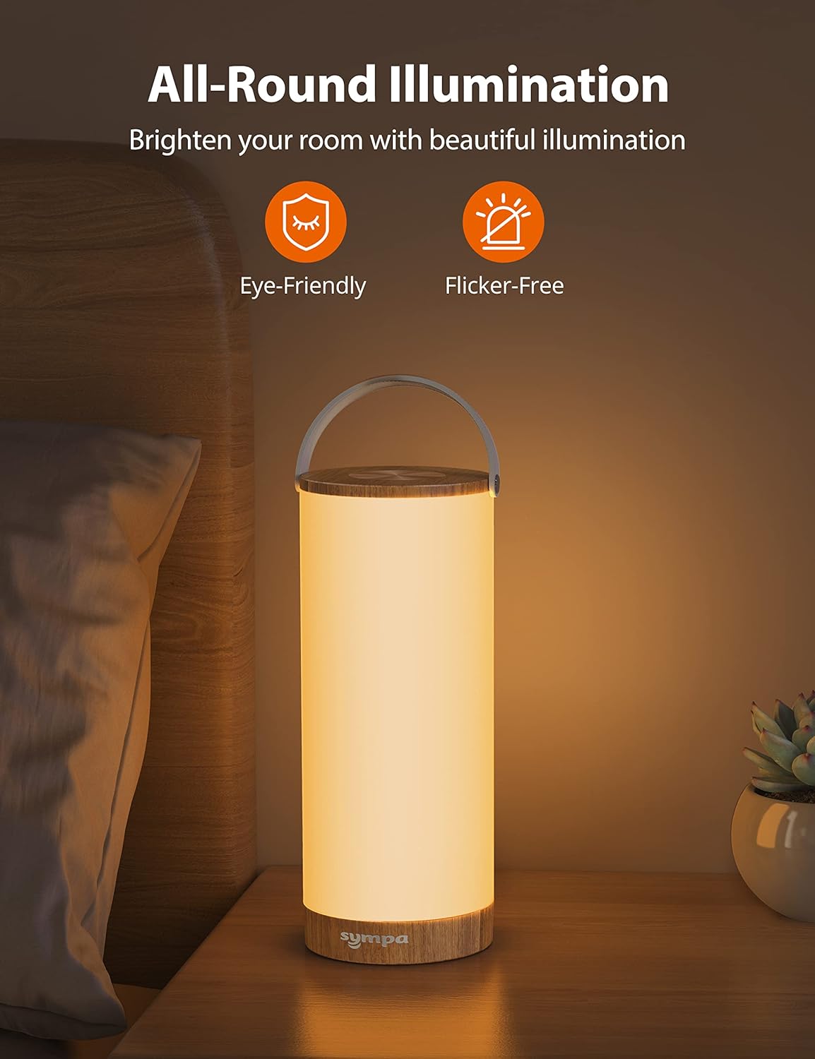 $10 off!! sympa 10.8" Cordless LED Table Lamp, 4000mAh Rechargeable Table Light, Touch Dimming Bedside Lamp Portable Wireless Table Lamp for Bedroom, Office, Outdoor Camping, Fir Wooden