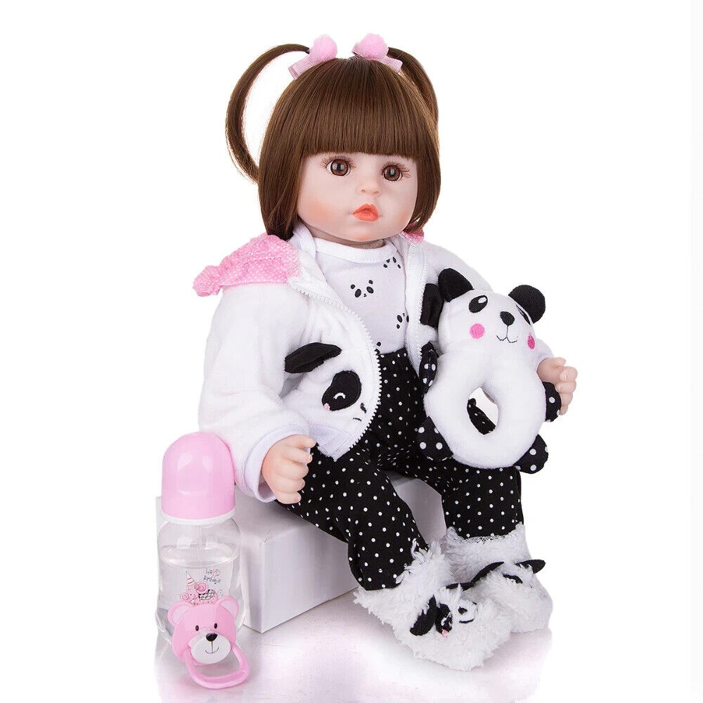 Reborn Baby Doll Cloth Body Stuffed Lifelike Babies Alive Doll Cosplay Panda 18inch