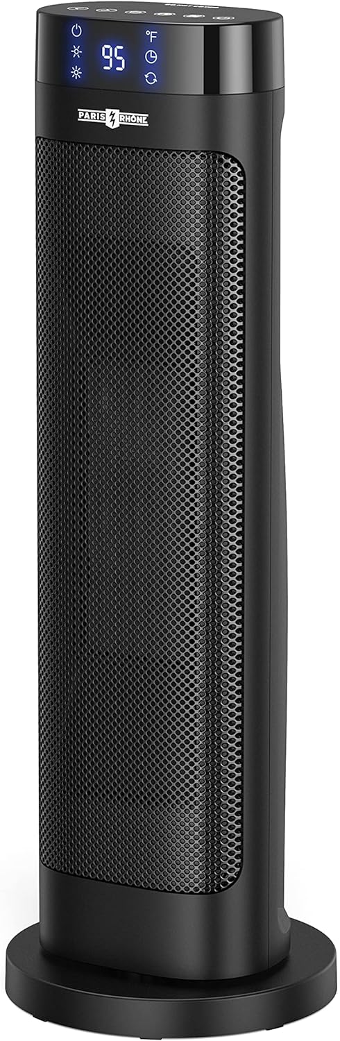 $25 off!!! Space Heater, Paris Rhône 22” Space Heater for Large Room, 1500W Fast Heating Electric Indoor Heater, 70°Oscillating,12h Timer, Portable Heater with Overheat &Tip-Over Protection for Office Bedroom