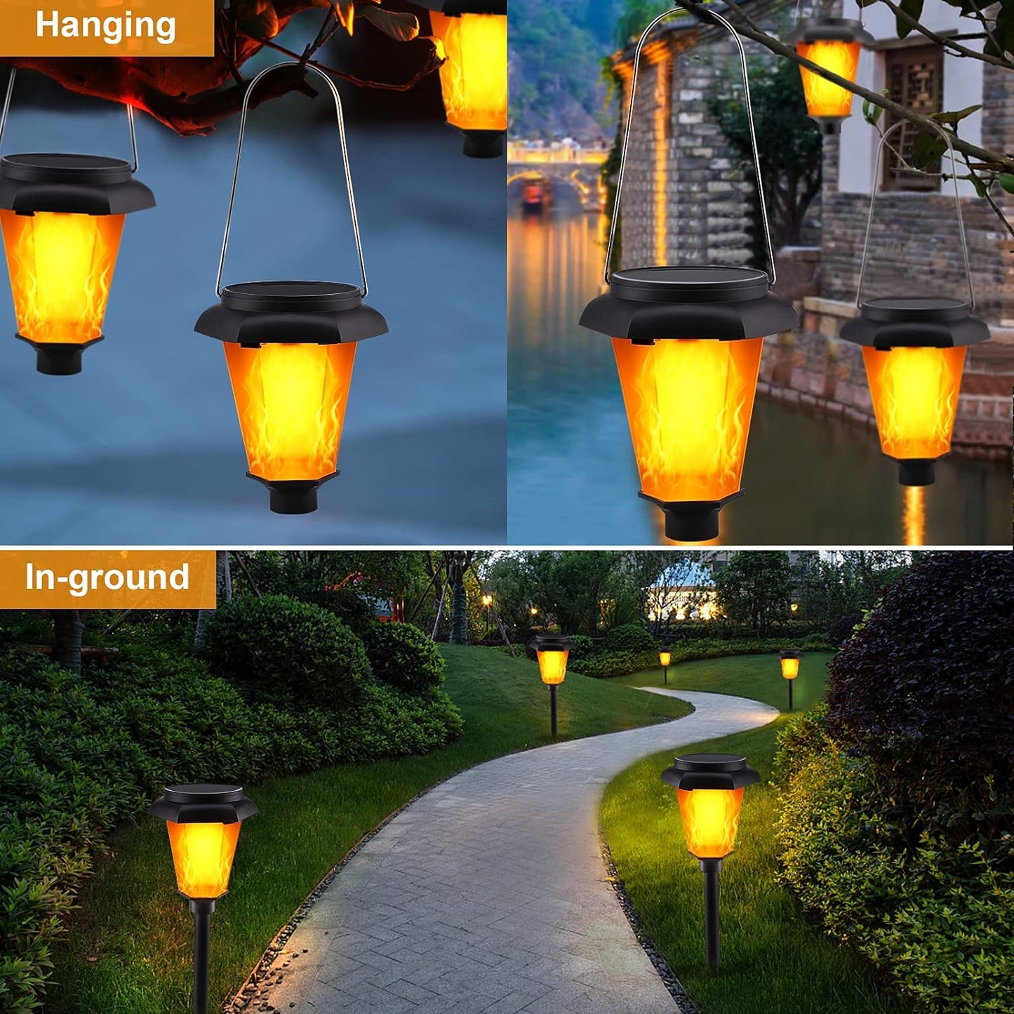 Flickering Flame Solar Lights, IMAGE 4 Pcs Solar Torch Light with Flickering Flame, Solar Powered Lights with Waterproof Function, Torch Solar Lights Outdoor with Ground Spike for Yard, Patio and Lawn