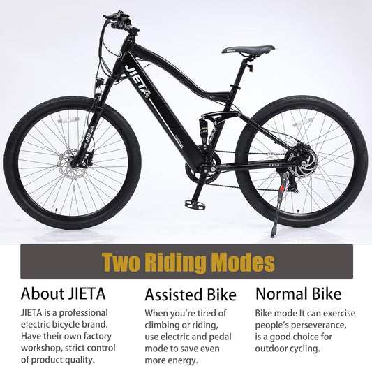 Full Suspension Ebike, 350W Adult Electric Bike, 26" Electric Bicycles for Men with Samsung Removable Lithium Battery, 7-Speed Aluminum Frame Ebike UL Certified