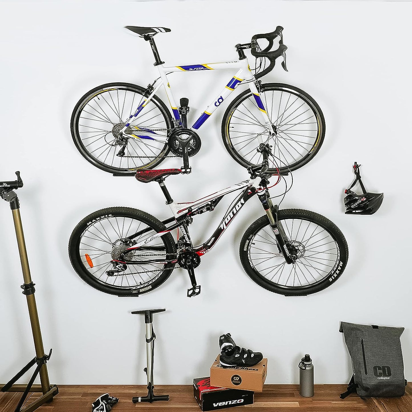 $5 off!!! Venzo Bike Bicycle Cycling Pedal Wall Mount Indoor Storage Hanger Stand - Hook Rack Holder - with Tire Brackets - Great for Garage and Shed