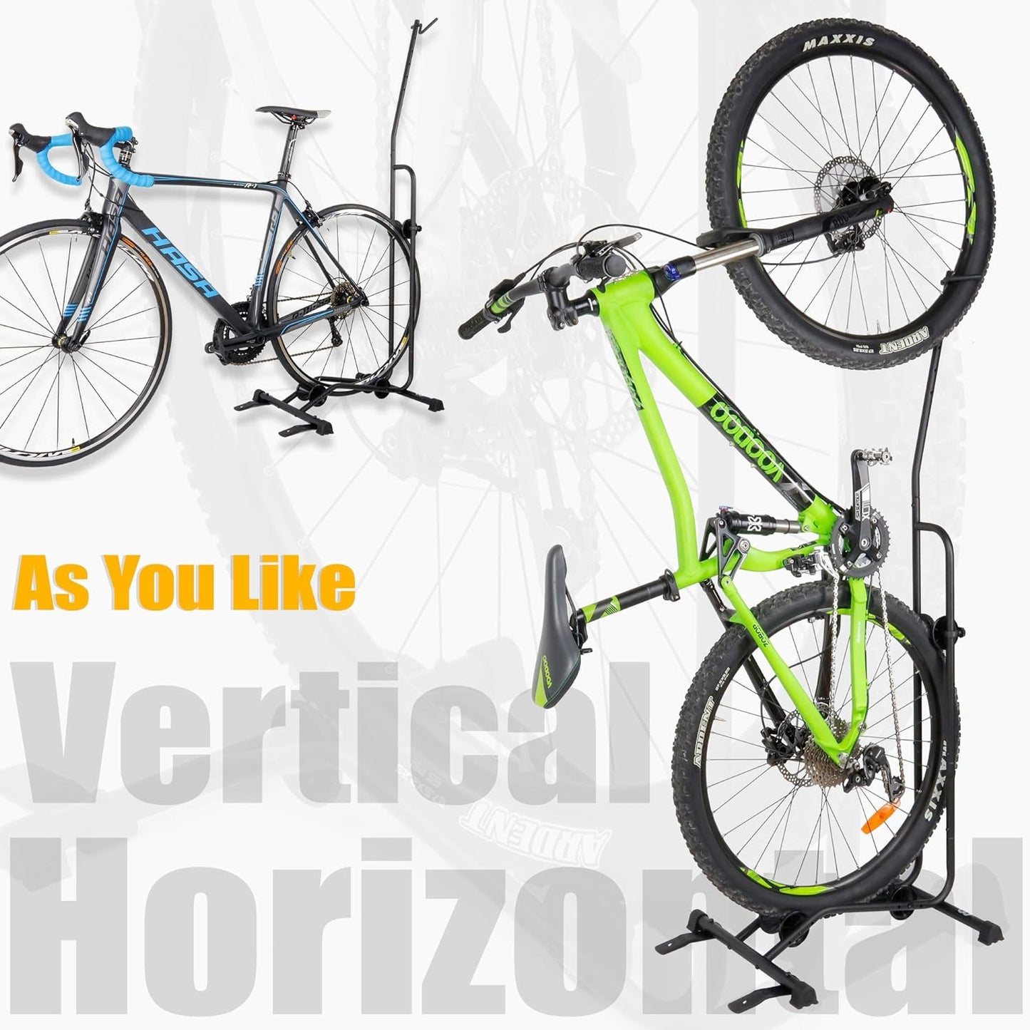 CyclingDeal Upright Bike Stand - Premium Quality Vertical & Horizontal Adjustable Bicycle Floor Parking Rack - Safe & Secure for Storing MTB Road Bikes in Garage or Home - for Wheels Sizes up to 29”