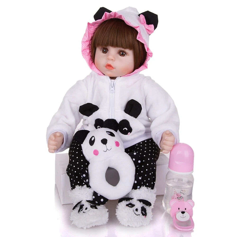 Reborn Baby Doll Cloth Body Stuffed Lifelike Babies Alive Doll Cosplay Panda 18inch