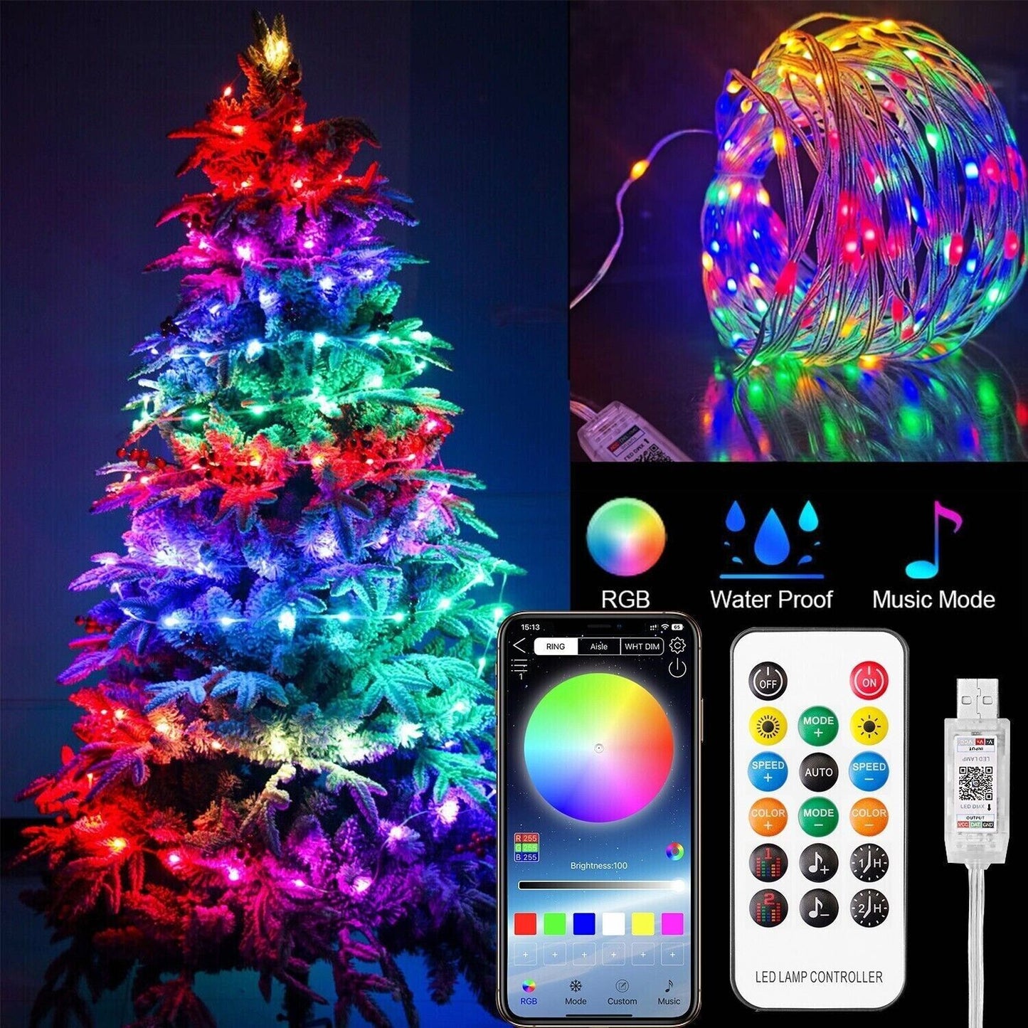 33ft 100LED Fairy String LightsSmart control and Remote Control for Xmas Party