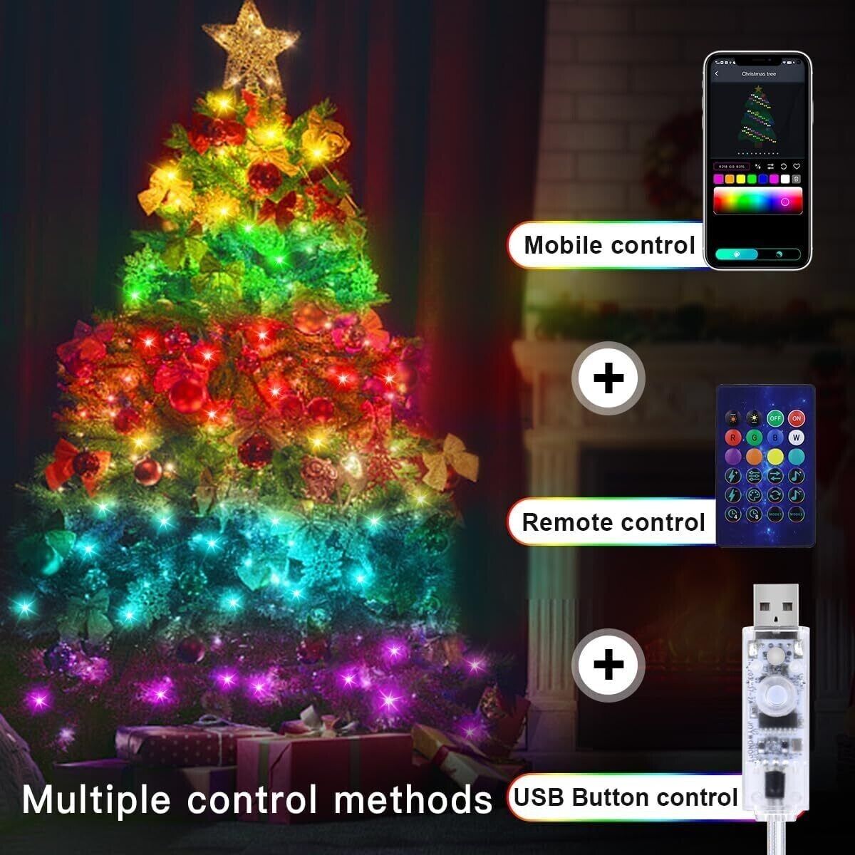 33ft 100LED Fairy String LightsSmart control and Remote Control for Xmas Party