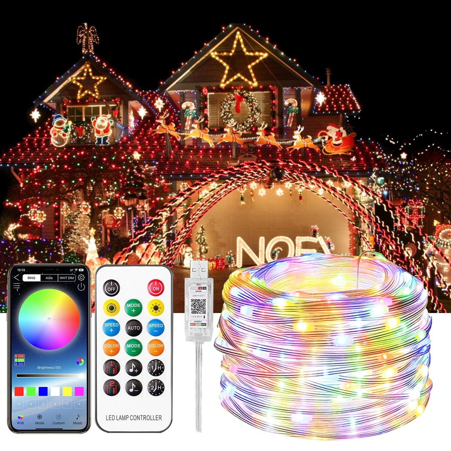 33ft 100LED Fairy String LightsSmart control and Remote Control for Xmas Party