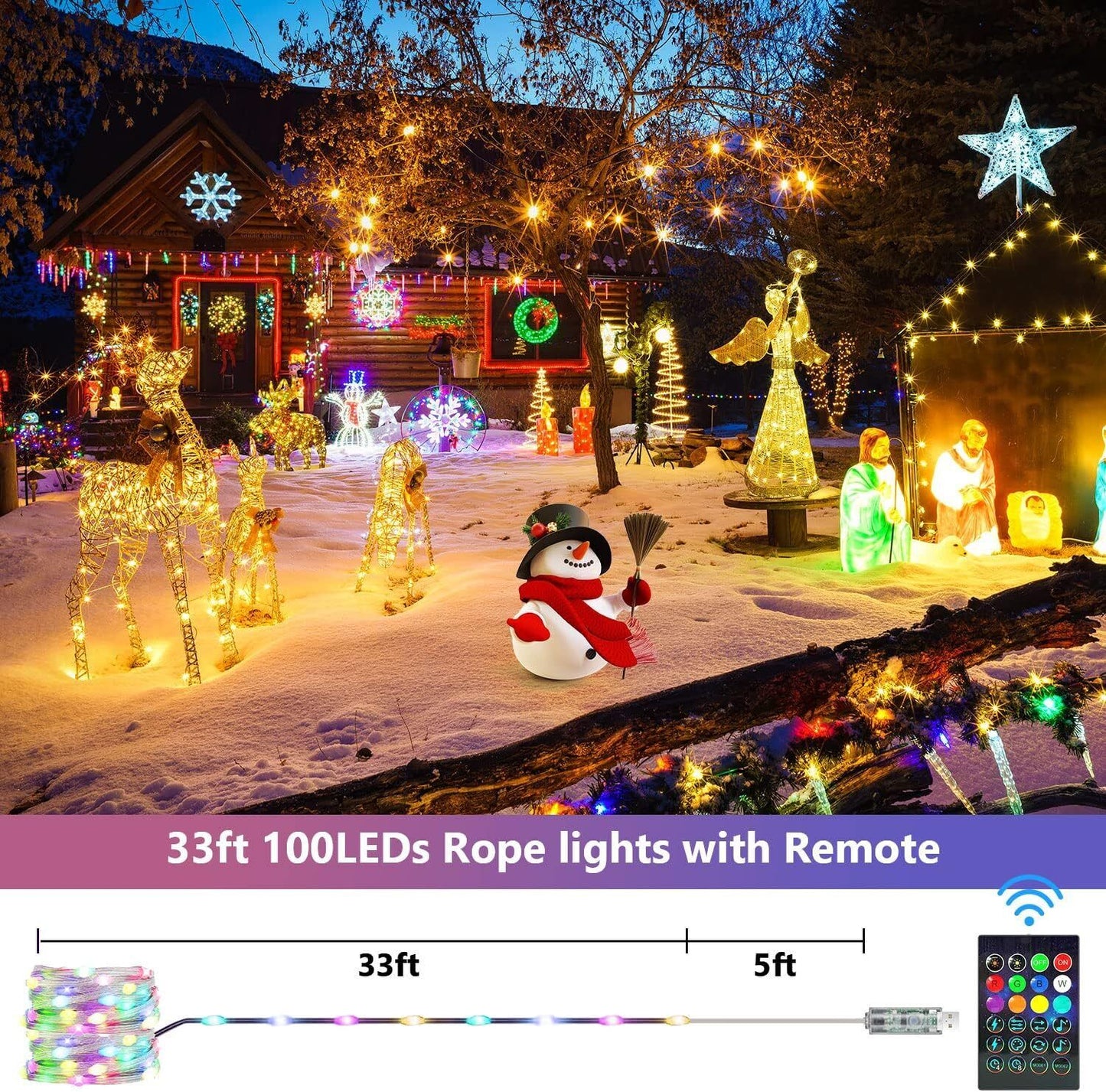 33ft 100LED Fairy String LightsSmart control and Remote Control for Xmas Party