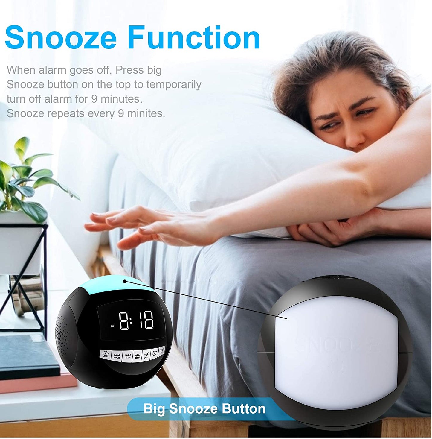 Clock Radio,Alarm Clock for Bedroom,Battery Operated/Plug in Digital Clock with FM Radio,Dual USB Ports,Sleep Timers, 7 Colors Night Light,Snooze,Dimmer,LED Display for Heavy Sleepers Kids Nightstand