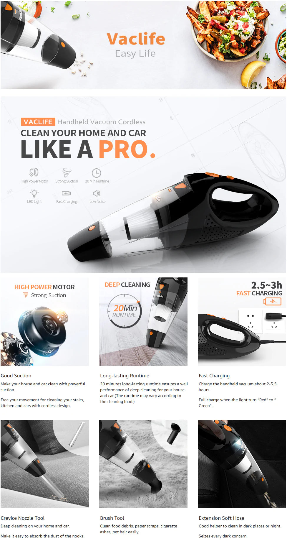 VacLife Handheld Vacuum Cyclone Cordless Rechargeable & LED Light! 50% Off!!!