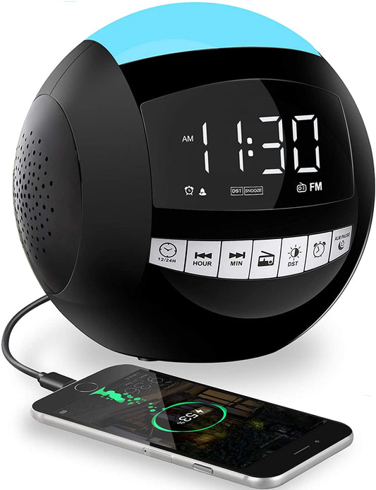 Clock Radio,Alarm Clock for Bedroom,Battery Operated/Plug in Digital Clock with FM Radio,Dual USB Ports,Sleep Timers, 7 Colors Night Light,Snooze,Dimmer,LED Display for Heavy Sleepers Kids Nightstand